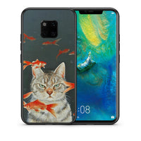Thumbnail for Θήκη Huawei Mate 20 Pro Cat Goldfish από τη Smartfits με σχέδιο στο πίσω μέρος και μαύρο περίβλημα | Huawei Mate 20 Pro Cat Goldfish case with colorful back and black bezels