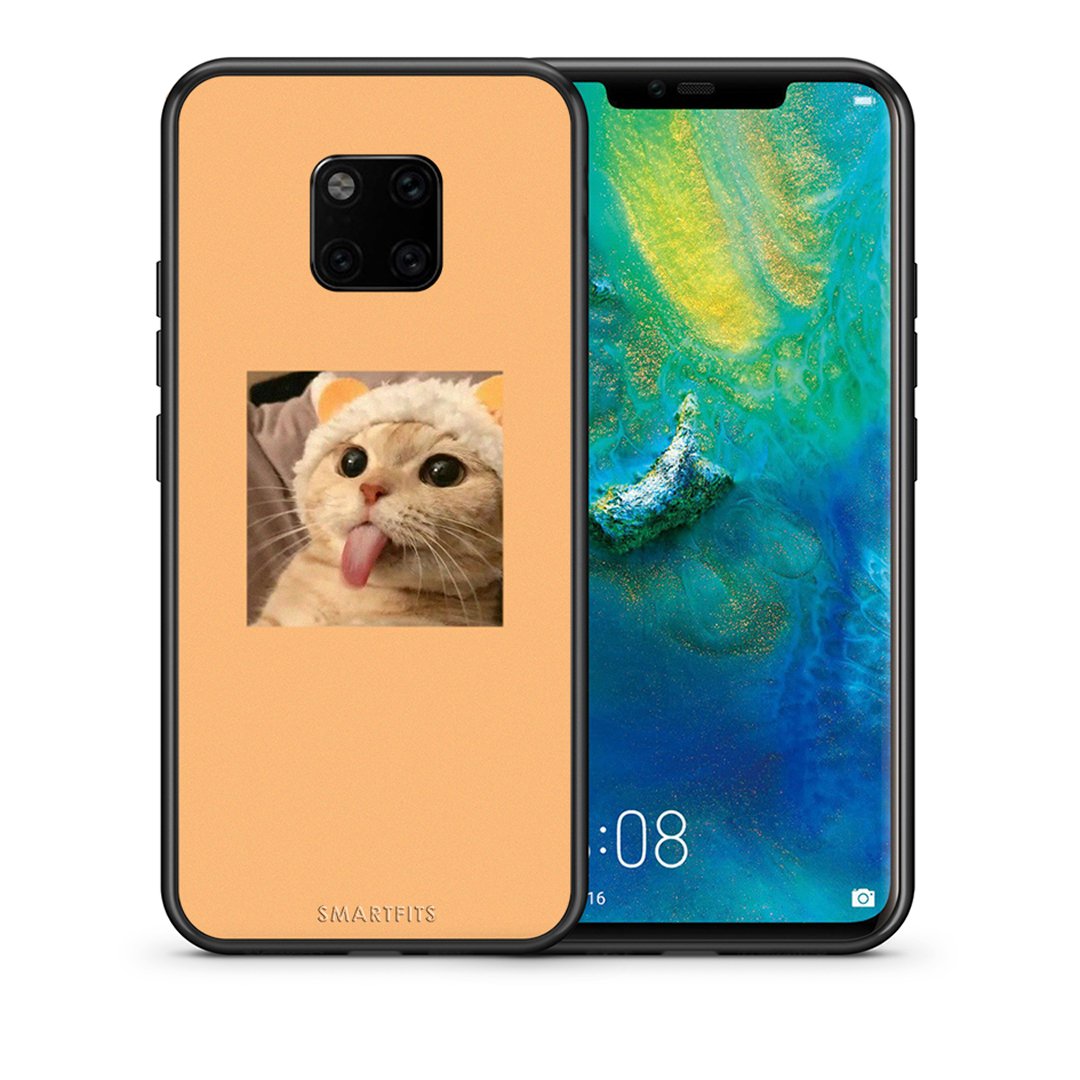 Θήκη Huawei Mate 20 Pro Cat Tongue από τη Smartfits με σχέδιο στο πίσω μέρος και μαύρο περίβλημα | Huawei Mate 20 Pro Cat Tongue case with colorful back and black bezels