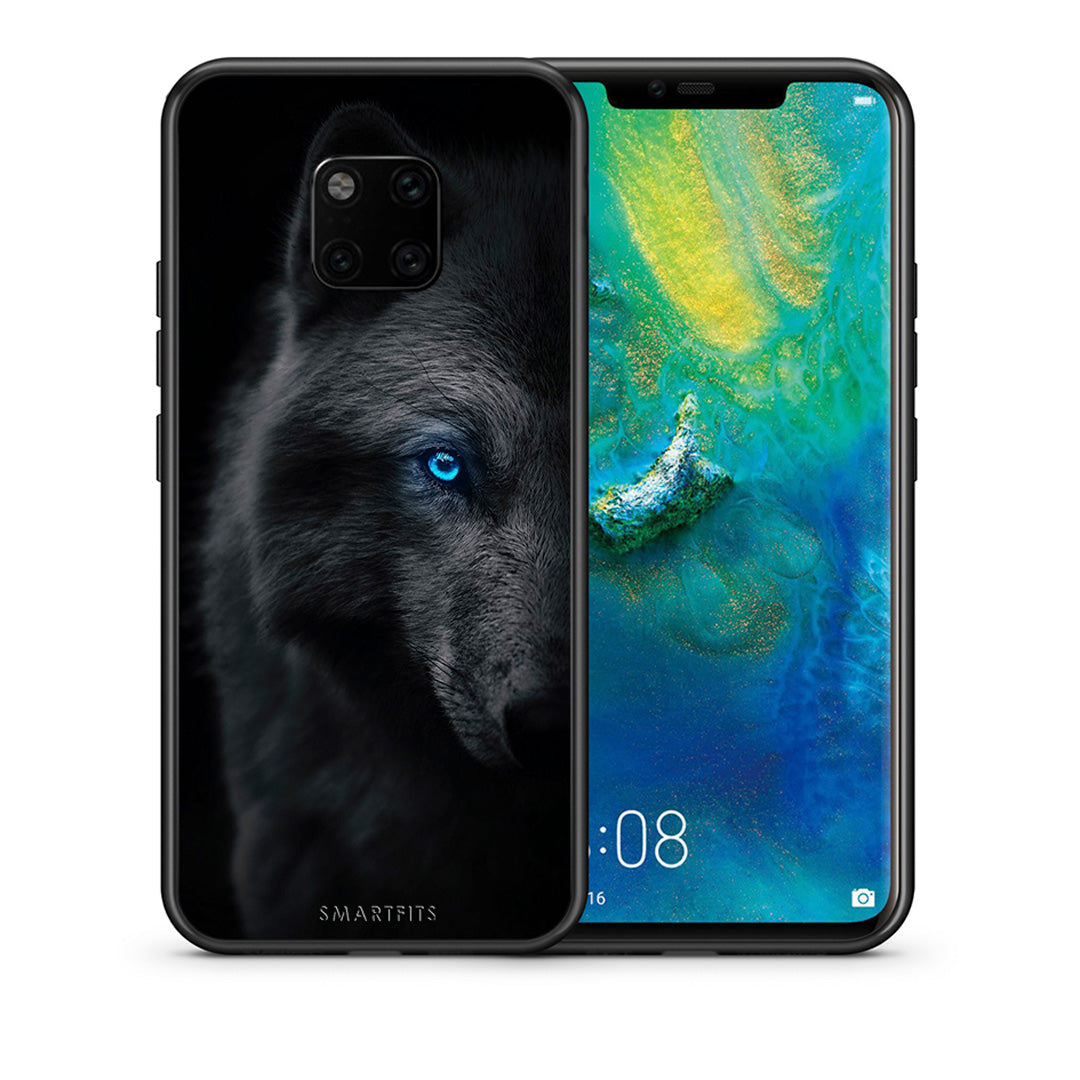 Θήκη Huawei Mate 20 Pro Dark Wolf από τη Smartfits με σχέδιο στο πίσω μέρος και μαύρο περίβλημα | Huawei Mate 20 Pro Dark Wolf case with colorful back and black bezels