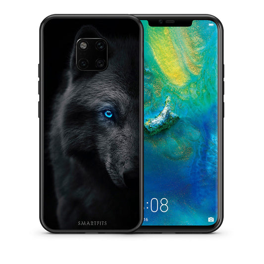Θήκη Huawei Mate 20 Pro Dark Wolf από τη Smartfits με σχέδιο στο πίσω μέρος και μαύρο περίβλημα | Huawei Mate 20 Pro Dark Wolf case with colorful back and black bezels