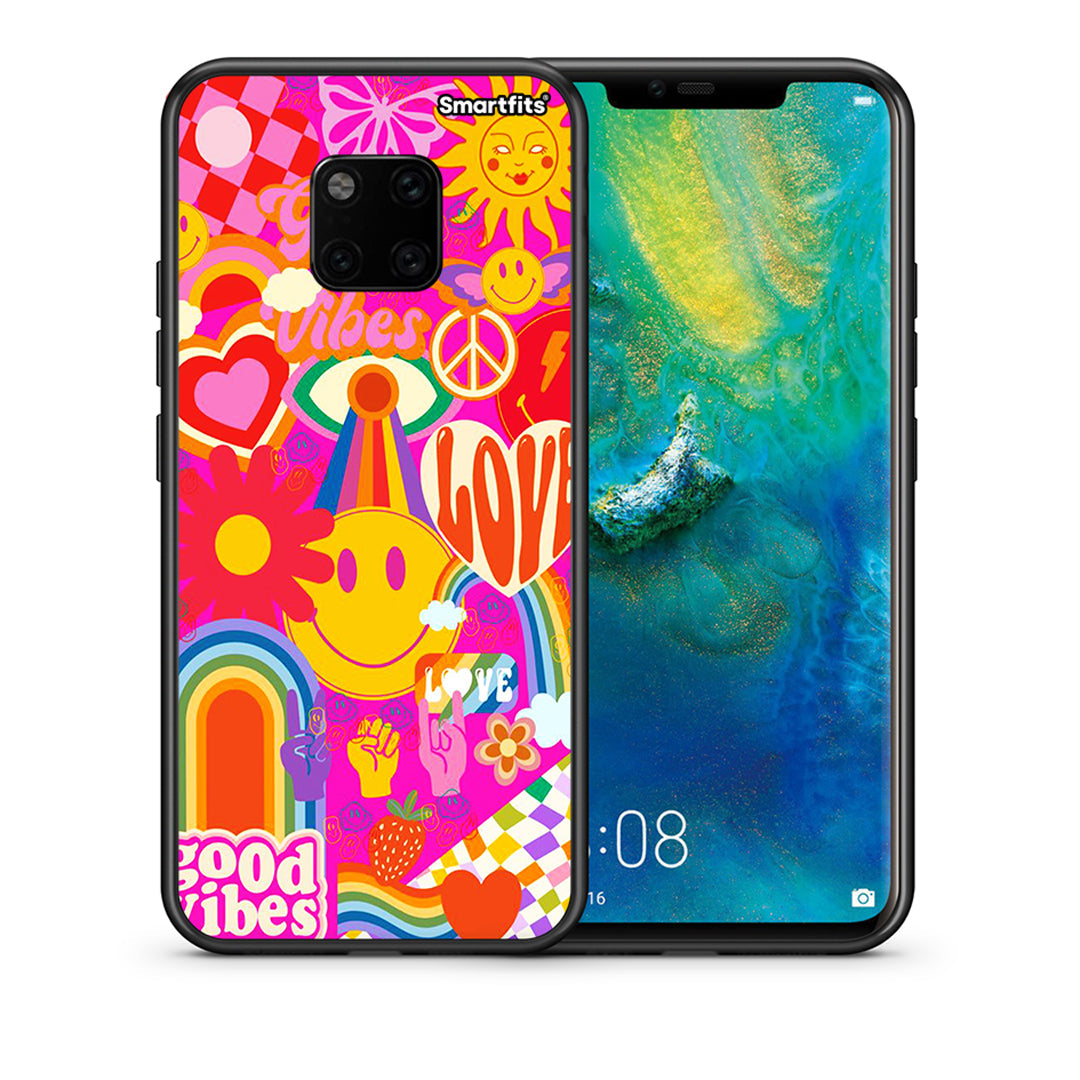 Θήκη Huawei Mate 20 Pro Hippie Love από τη Smartfits με σχέδιο στο πίσω μέρος και μαύρο περίβλημα | Huawei Mate 20 Pro Hippie Love case with colorful back and black bezels