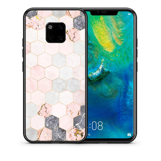 Θήκη Huawei Mate 20 Pro Hexagon Pink Marble από τη Smartfits με σχέδιο στο πίσω μέρος και μαύρο περίβλημα | Huawei Mate 20 Pro Hexagon Pink Marble case with colorful back and black bezels