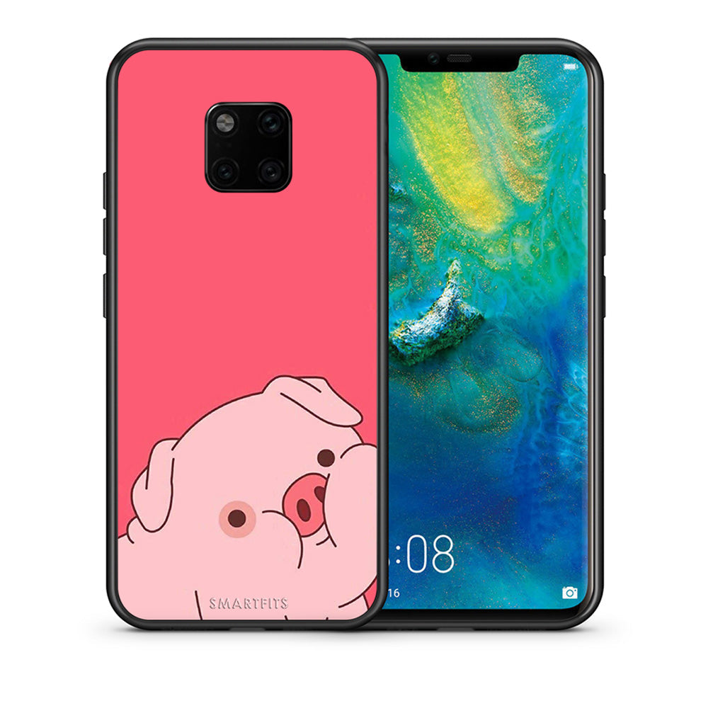 Θήκη Αγίου Βαλεντίνου Huawei Mate 20 Pro Pig Love 1 από τη Smartfits με σχέδιο στο πίσω μέρος και μαύρο περίβλημα | Huawei Mate 20 Pro Pig Love 1 case with colorful back and black bezels