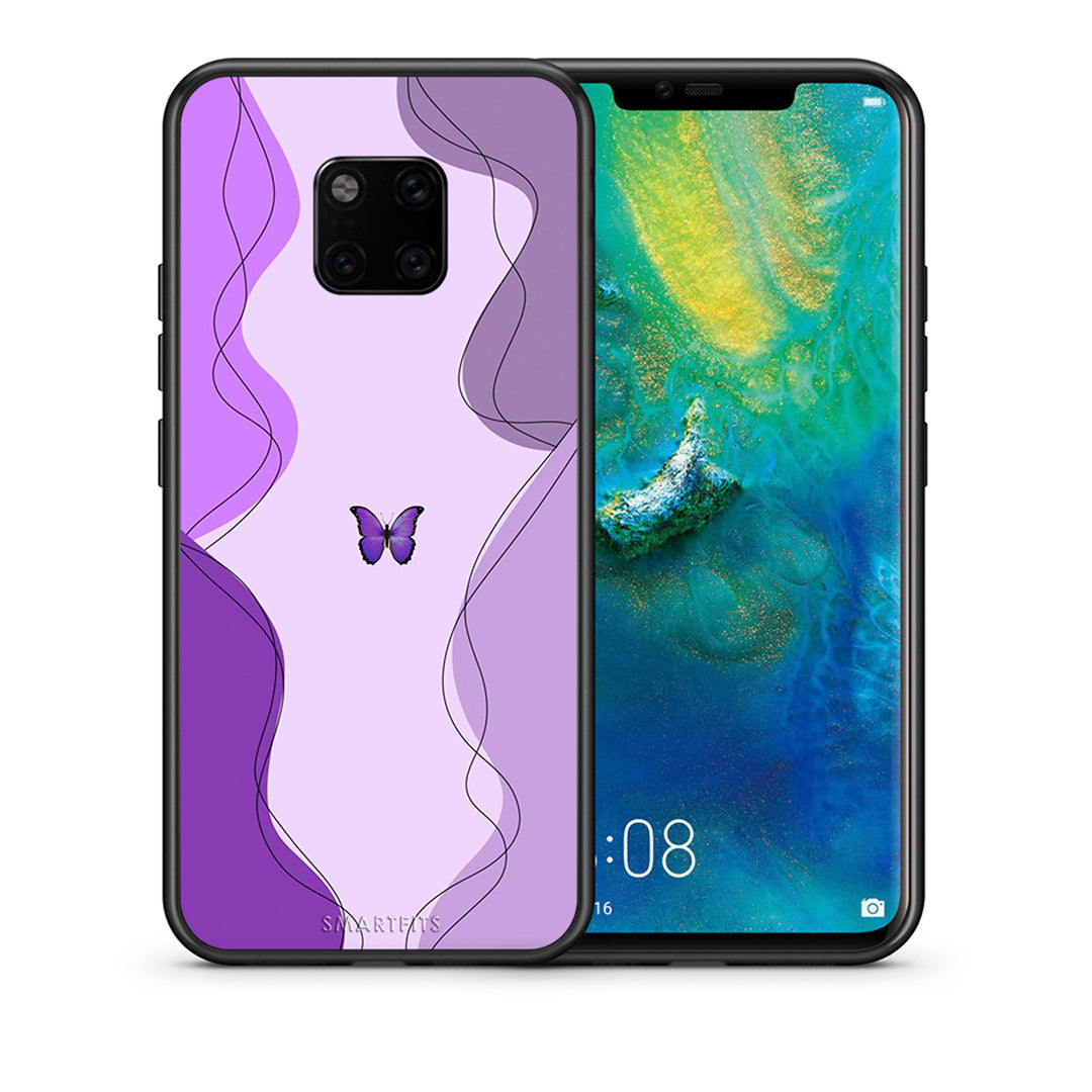 Θήκη Αγίου Βαλεντίνου Huawei Mate 20 Pro Purple Mariposa από τη Smartfits με σχέδιο στο πίσω μέρος και μαύρο περίβλημα | Huawei Mate 20 Pro Purple Mariposa case with colorful back and black bezels