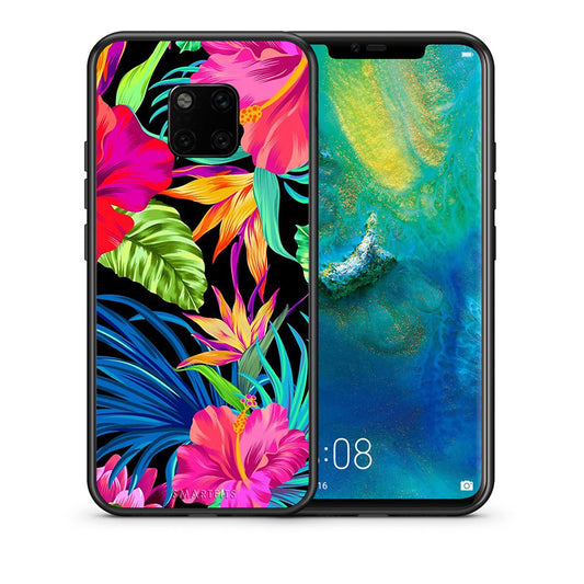 Θήκη Huawei Mate 20 Pro Tropical Flowers από τη Smartfits με σχέδιο στο πίσω μέρος και μαύρο περίβλημα | Huawei Mate 20 Pro Tropical Flowers case with colorful back and black bezels