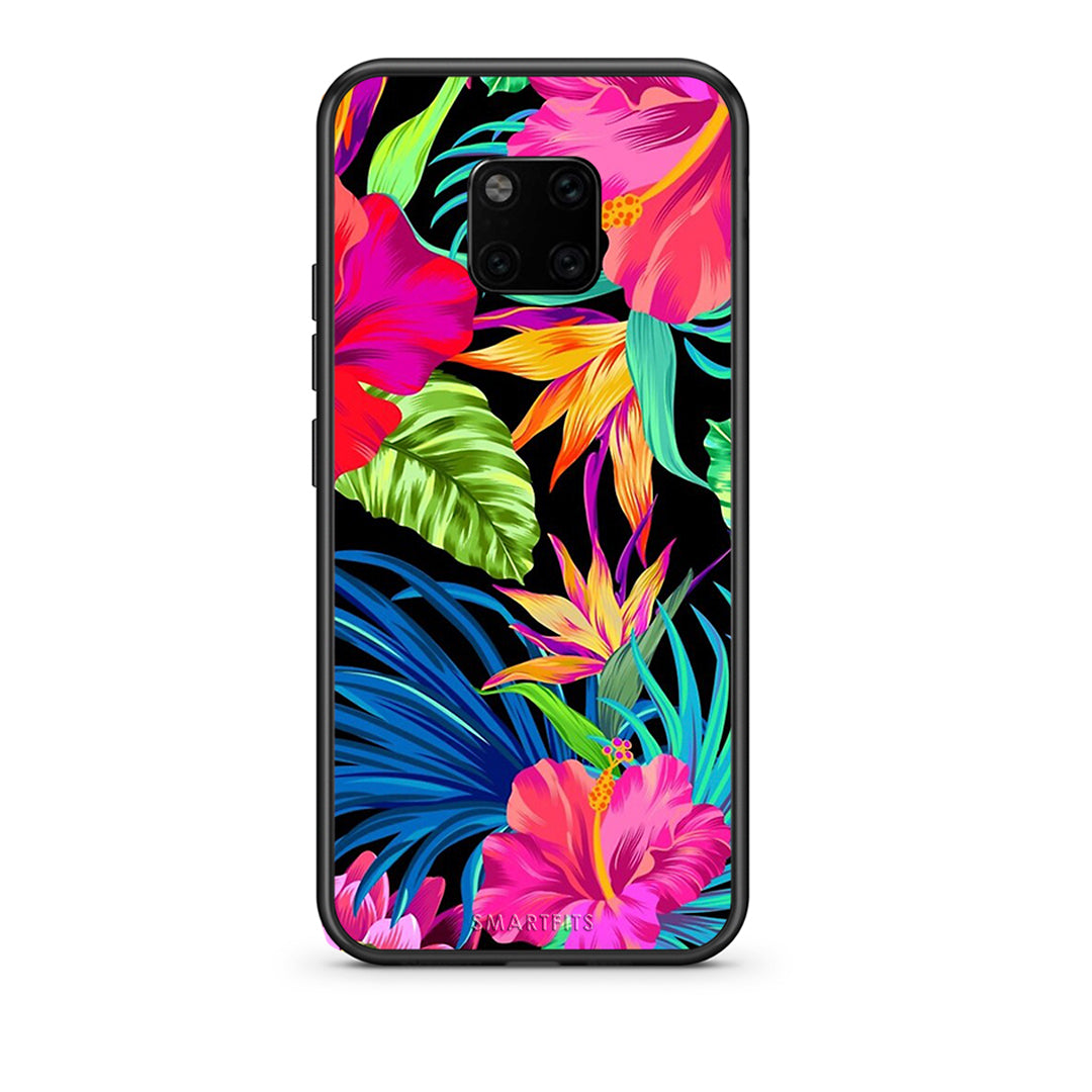 Huawei Mate 20 Pro Tropical Flowers θήκη από τη Smartfits με σχέδιο στο πίσω μέρος και μαύρο περίβλημα | Smartphone case with colorful back and black bezels by Smartfits
