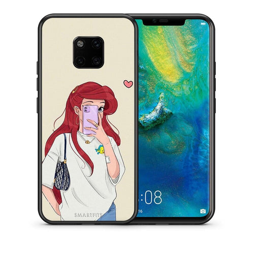 Θήκη Huawei Mate 20 Pro Walking Mermaid από τη Smartfits με σχέδιο στο πίσω μέρος και μαύρο περίβλημα | Huawei Mate 20 Pro Walking Mermaid case with colorful back and black bezels