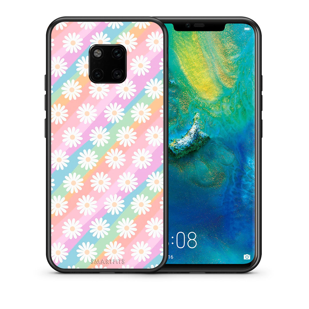 Θήκη Huawei Mate 20 Pro White Daisies από τη Smartfits με σχέδιο στο πίσω μέρος και μαύρο περίβλημα | Huawei Mate 20 Pro White Daisies case with colorful back and black bezels