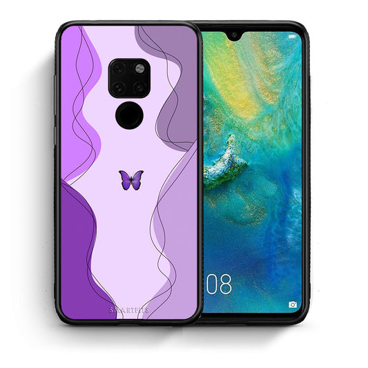 Θήκη Αγίου Βαλεντίνου Huawei Mate 20 Purple Mariposa από τη Smartfits με σχέδιο στο πίσω μέρος και μαύρο περίβλημα | Huawei Mate 20 Purple Mariposa case with colorful back and black bezels