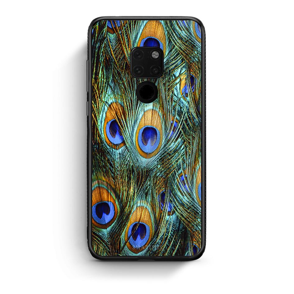 Huawei Mate 20 Real Peacock Feathers θήκη από τη Smartfits με σχέδιο στο πίσω μέρος και μαύρο περίβλημα | Smartphone case with colorful back and black bezels by Smartfits