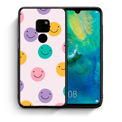 Θήκη Huawei Mate 20 Smiley Faces από τη Smartfits με σχέδιο στο πίσω μέρος και μαύρο περίβλημα | Huawei Mate 20 Smiley Faces case with colorful back and black bezels