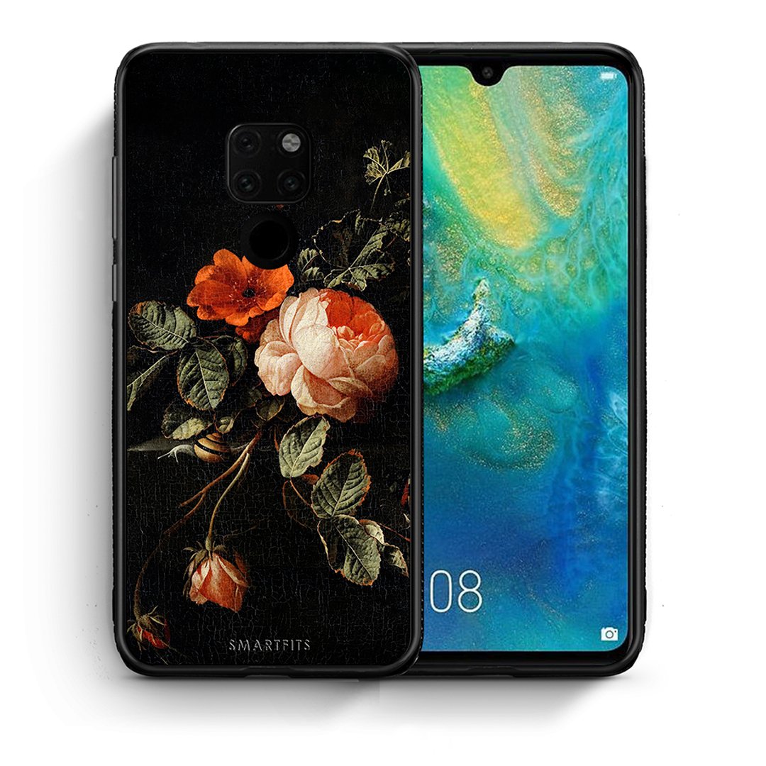 Θήκη Huawei Mate 20 Vintage Roses από τη Smartfits με σχέδιο στο πίσω μέρος και μαύρο περίβλημα | Huawei Mate 20 Vintage Roses case with colorful back and black bezels
