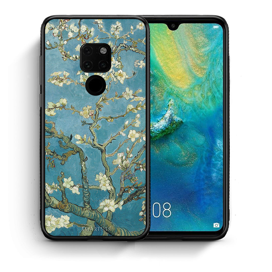 Θήκη Huawei Mate 20 White Blossoms από τη Smartfits με σχέδιο στο πίσω μέρος και μαύρο περίβλημα | Huawei Mate 20 White Blossoms case with colorful back and black bezels
