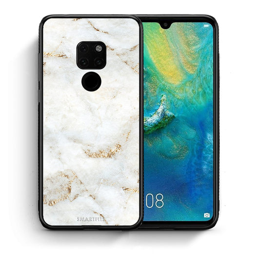 Θήκη Huawei Mate 20 White Gold Marble από τη Smartfits με σχέδιο στο πίσω μέρος και μαύρο περίβλημα | Huawei Mate 20 White Gold Marble case with colorful back and black bezels