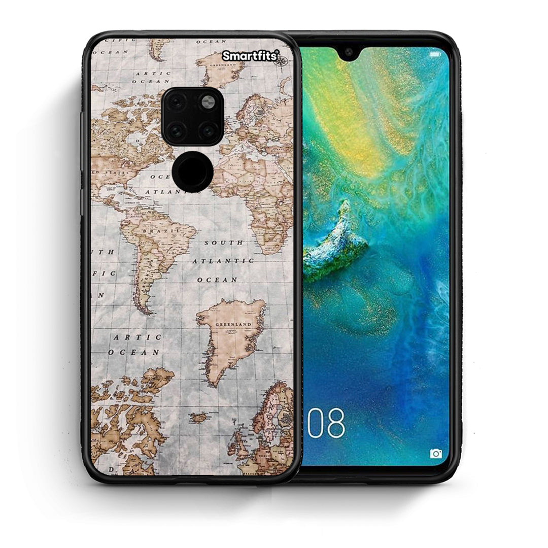 Θήκη Huawei Mate 20 World Map από τη Smartfits με σχέδιο στο πίσω μέρος και μαύρο περίβλημα | Huawei Mate 20 World Map case with colorful back and black bezels