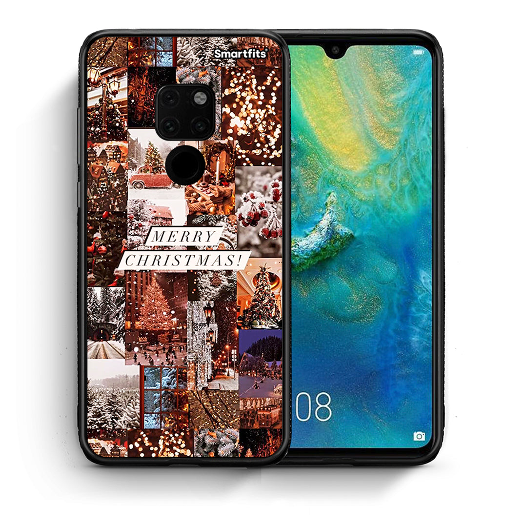 Θήκη Huawei Mate 20 Xmas Collage από τη Smartfits με σχέδιο στο πίσω μέρος και μαύρο περίβλημα | Huawei Mate 20 Xmas Collage case with colorful back and black bezels