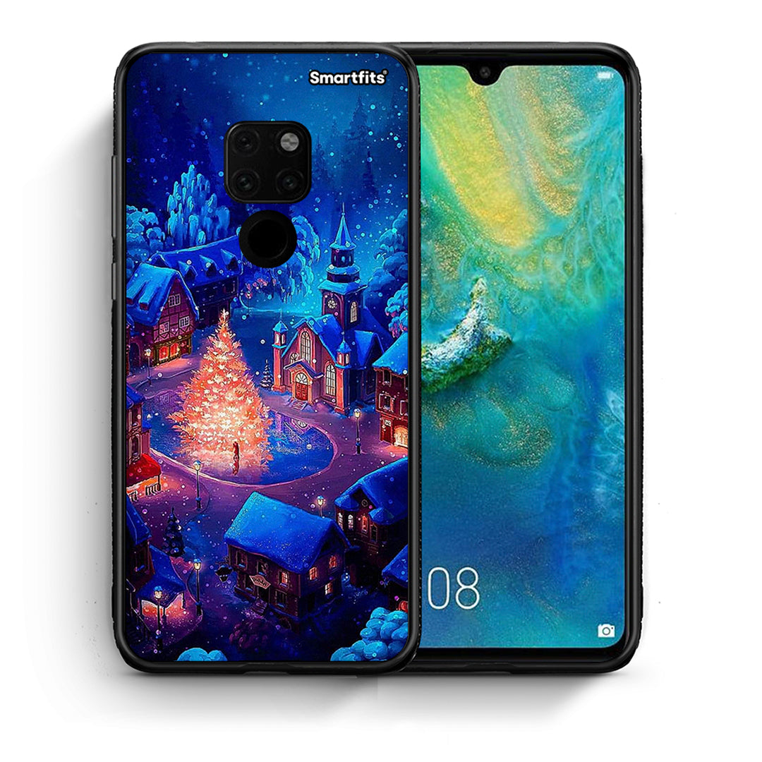 Θήκη Huawei Mate 20 Xmas Village από τη Smartfits με σχέδιο στο πίσω μέρος και μαύρο περίβλημα | Huawei Mate 20 Xmas Village case with colorful back and black bezels