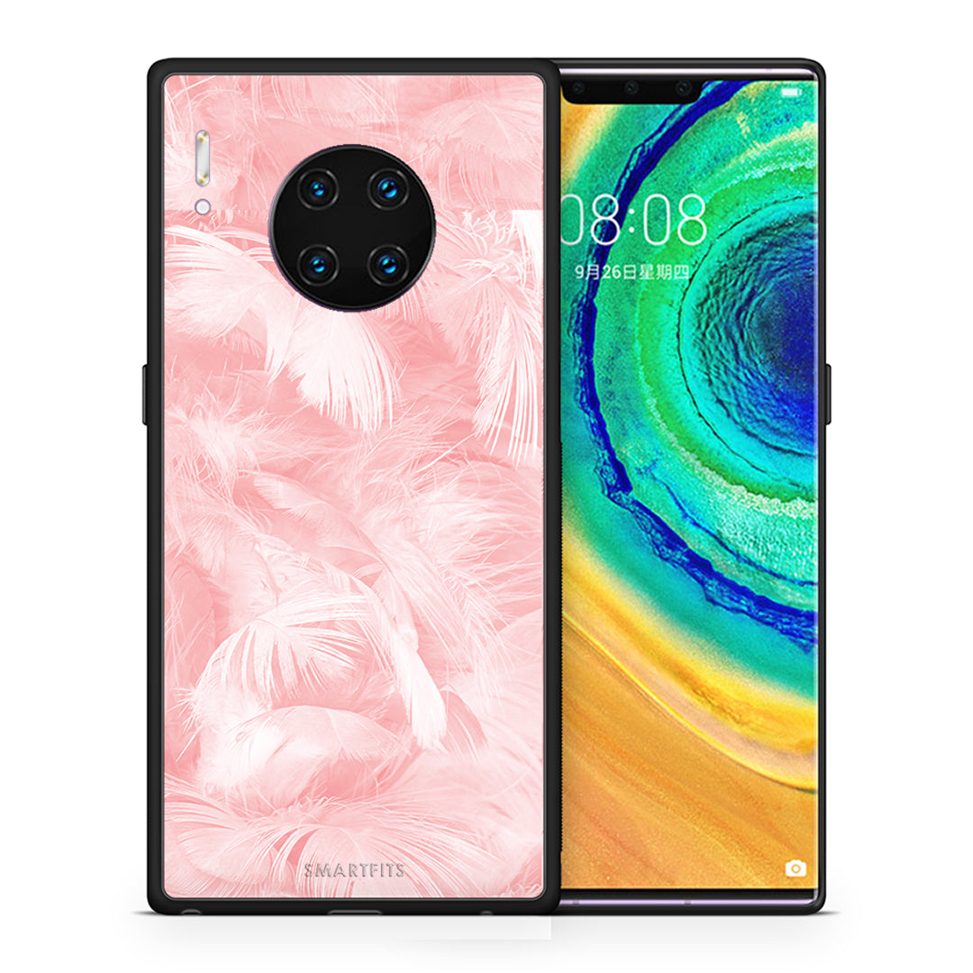 Θήκη Huawei Mate 30 Pro Pink Feather Boho από τη Smartfits με σχέδιο στο πίσω μέρος και μαύρο περίβλημα | Huawei Mate 30 Pro Pink Feather Boho case with colorful back and black bezels