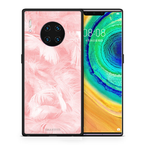 Θήκη Huawei Mate 30 Pro Pink Feather Boho από τη Smartfits με σχέδιο στο πίσω μέρος και μαύρο περίβλημα | Huawei Mate 30 Pro Pink Feather Boho case with colorful back and black bezels