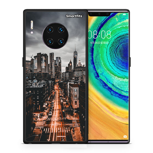Θήκη Huawei Mate 30 Pro City Lights από τη Smartfits με σχέδιο στο πίσω μέρος και μαύρο περίβλημα | Huawei Mate 30 Pro City Lights case with colorful back and black bezels