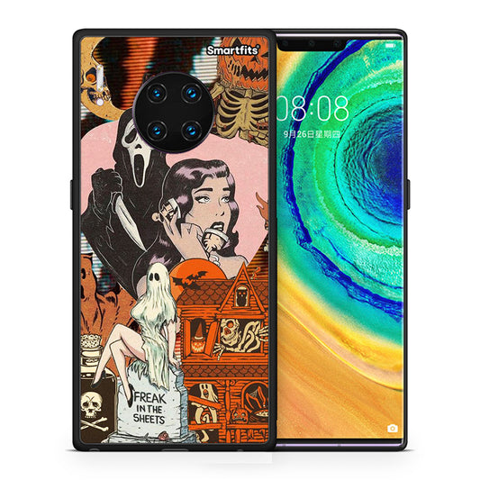 Θήκη Huawei Mate 30 Pro Halloween Collage από τη Smartfits με σχέδιο στο πίσω μέρος και μαύρο περίβλημα | Huawei Mate 30 Pro Halloween Collage case with colorful back and black bezels