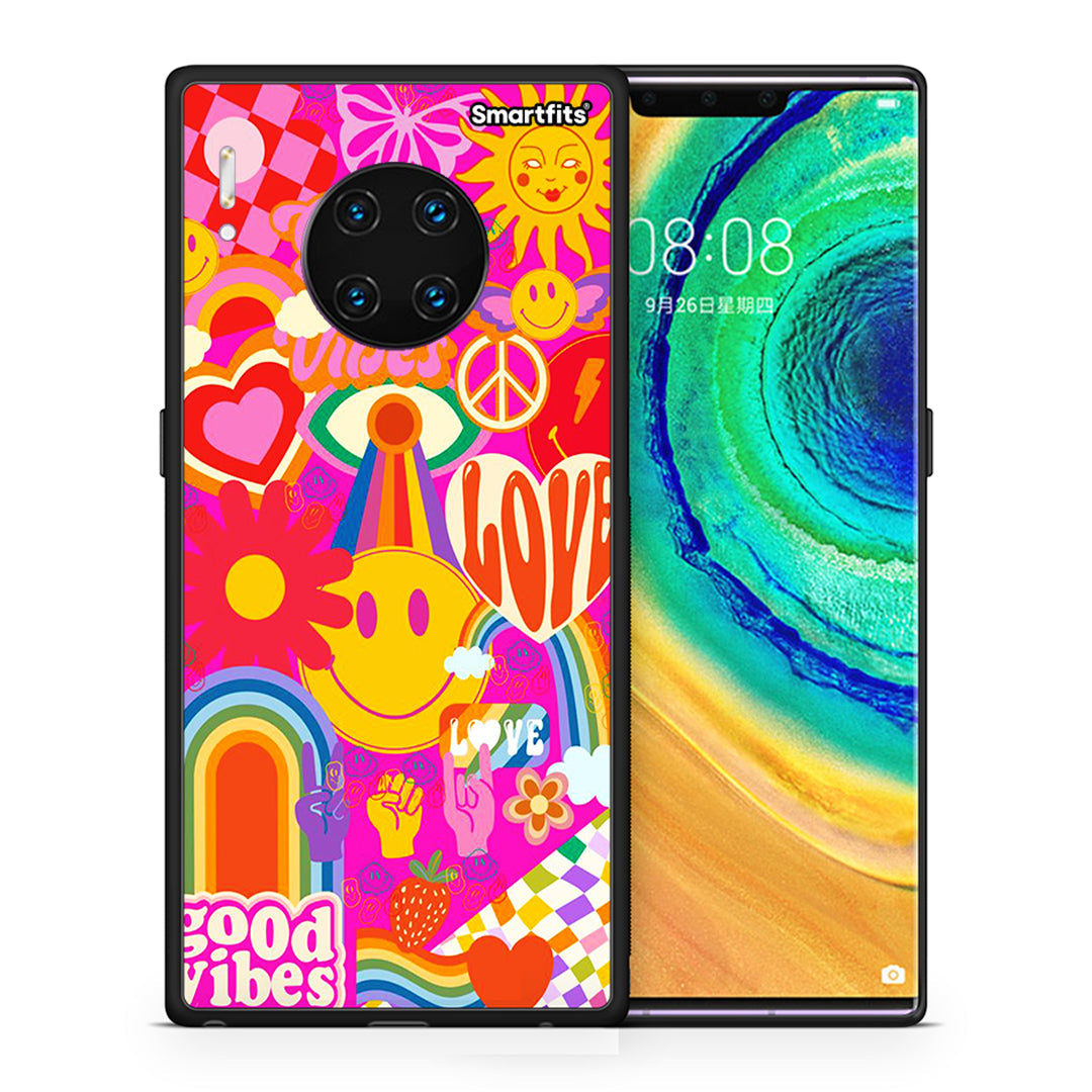 Θήκη Huawei Mate 30 Pro Hippie Love από τη Smartfits με σχέδιο στο πίσω μέρος και μαύρο περίβλημα | Huawei Mate 30 Pro Hippie Love case with colorful back and black bezels