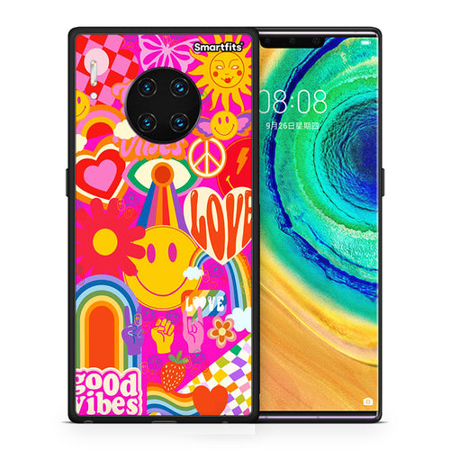 Θήκη Huawei Mate 30 Pro Hippie Love από τη Smartfits με σχέδιο στο πίσω μέρος και μαύρο περίβλημα | Huawei Mate 30 Pro Hippie Love case with colorful back and black bezels