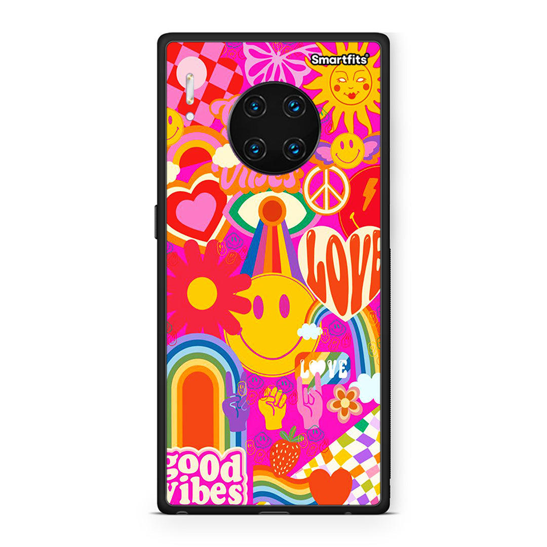 Huawei Mate 30 Pro Hippie Love θήκη από τη Smartfits με σχέδιο στο πίσω μέρος και μαύρο περίβλημα | Smartphone case with colorful back and black bezels by Smartfits