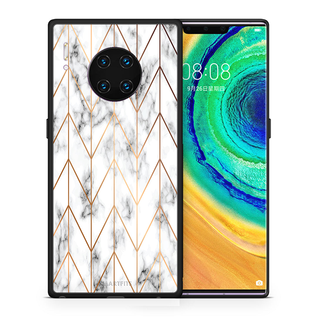 Θήκη Huawei Mate 30 Pro Gold Geometric Marble από τη Smartfits με σχέδιο στο πίσω μέρος και μαύρο περίβλημα | Huawei Mate 30 Pro Gold Geometric Marble case with colorful back and black bezels