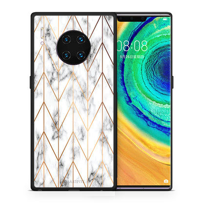 Θήκη Huawei Mate 30 Pro Gold Geometric Marble από τη Smartfits με σχέδιο στο πίσω μέρος και μαύρο περίβλημα | Huawei Mate 30 Pro Gold Geometric Marble case with colorful back and black bezels
