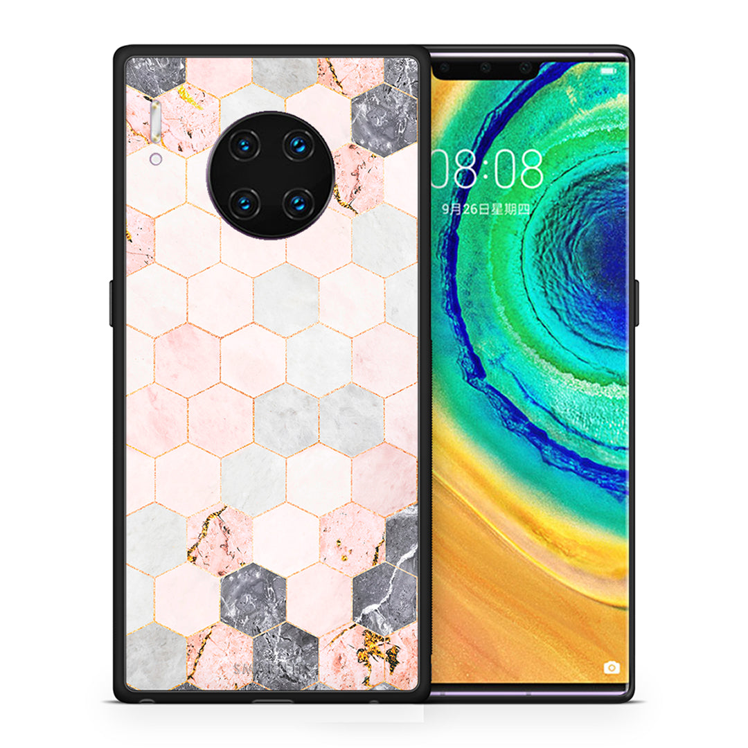 Θήκη Huawei Mate 30 Pro Hexagon Pink Marble από τη Smartfits με σχέδιο στο πίσω μέρος και μαύρο περίβλημα | Huawei Mate 30 Pro Hexagon Pink Marble case with colorful back and black bezels