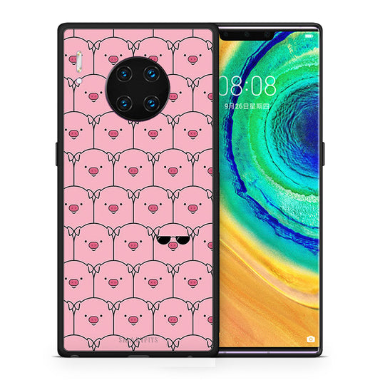 Θήκη Huawei Mate 30 Pro Pig Glasses από τη Smartfits με σχέδιο στο πίσω μέρος και μαύρο περίβλημα | Huawei Mate 30 Pro Pig Glasses case with colorful back and black bezels