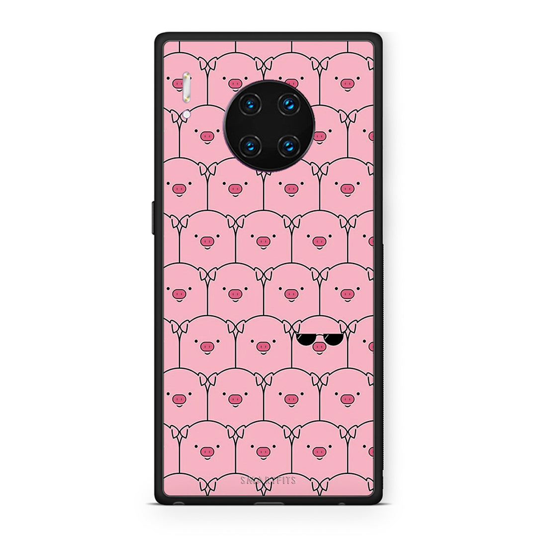 Huawei Mate 30 Pro Pig Glasses θήκη από τη Smartfits με σχέδιο στο πίσω μέρος και μαύρο περίβλημα | Smartphone case with colorful back and black bezels by Smartfits
