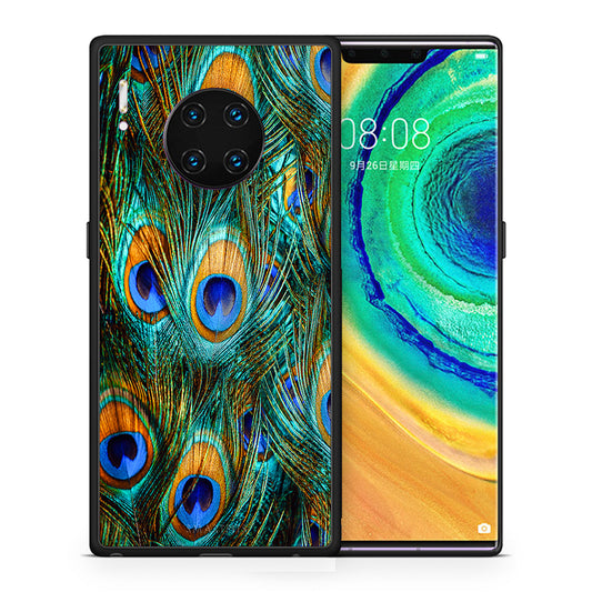 Θήκη Huawei Mate 30 Pro Real Peacock Feathers από τη Smartfits με σχέδιο στο πίσω μέρος και μαύρο περίβλημα | Huawei Mate 30 Pro Real Peacock Feathers case with colorful back and black bezels