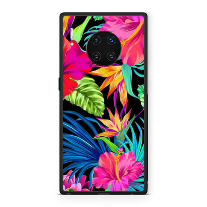 Huawei Mate 30 Pro Tropical Flowers θήκη από τη Smartfits με σχέδιο στο πίσω μέρος και μαύρο περίβλημα | Smartphone case with colorful back and black bezels by Smartfits