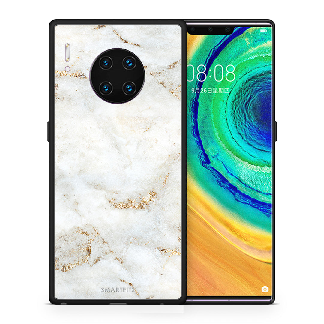 Θήκη Huawei Mate 30 Pro White Gold Marble από τη Smartfits με σχέδιο στο πίσω μέρος και μαύρο περίβλημα | Huawei Mate 30 Pro White Gold Marble case with colorful back and black bezels