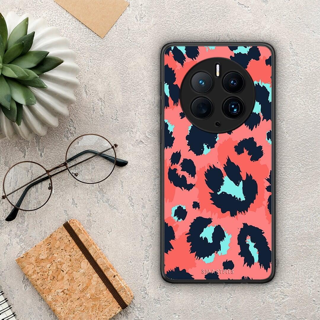Θήκη Huawei Mate 50 Pro Animal Pink Leopard από τη Smartfits με σχέδιο στο πίσω μέρος και μαύρο περίβλημα | Huawei Mate 50 Pro Animal Pink Leopard Case with Colorful Back and Black Bezels
