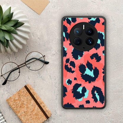 Θήκη Huawei Mate 50 Pro Animal Pink Leopard από τη Smartfits με σχέδιο στο πίσω μέρος και μαύρο περίβλημα | Huawei Mate 50 Pro Animal Pink Leopard Case with Colorful Back and Black Bezels