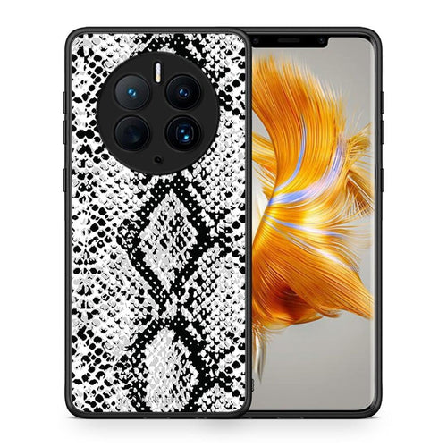 Θήκη Huawei Mate 50 Pro Animal White Snake από τη Smartfits με σχέδιο στο πίσω μέρος και μαύρο περίβλημα | Huawei Mate 50 Pro Animal White Snake Case with Colorful Back and Black Bezels