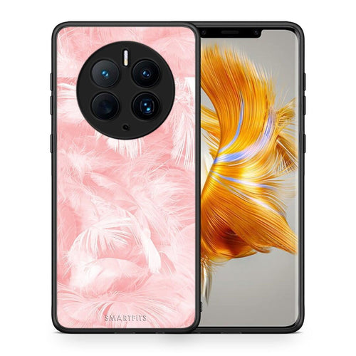 Θήκη Huawei Mate 50 Pro Boho Pink Feather από τη Smartfits με σχέδιο στο πίσω μέρος και μαύρο περίβλημα | Huawei Mate 50 Pro Boho Pink Feather Case with Colorful Back and Black Bezels