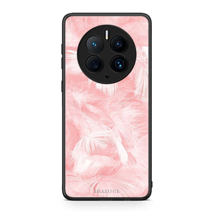 Θήκη Huawei Mate 50 Pro Boho Pink Feather από τη Smartfits με σχέδιο στο πίσω μέρος και μαύρο περίβλημα | Huawei Mate 50 Pro Boho Pink Feather Case with Colorful Back and Black Bezels
