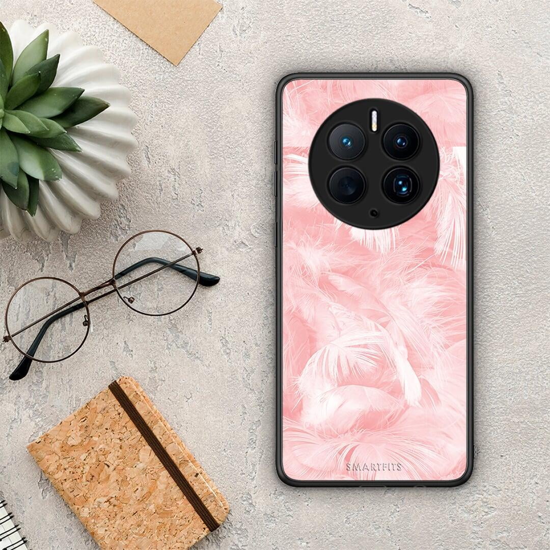 Θήκη Huawei Mate 50 Pro Boho Pink Feather από τη Smartfits με σχέδιο στο πίσω μέρος και μαύρο περίβλημα | Huawei Mate 50 Pro Boho Pink Feather Case with Colorful Back and Black Bezels