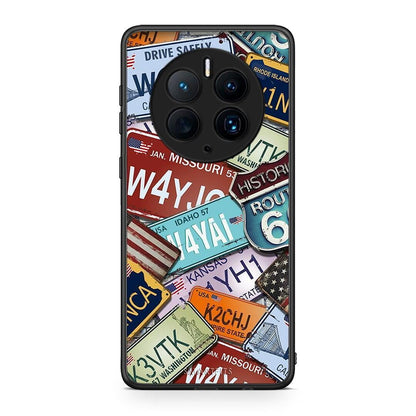 Θήκη Huawei Mate 50 Pro Car Plates από τη Smartfits με σχέδιο στο πίσω μέρος και μαύρο περίβλημα | Huawei Mate 50 Pro Car Plates Case with Colorful Back and Black Bezels