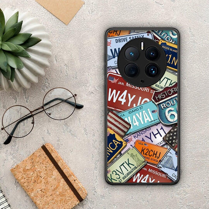 Θήκη Huawei Mate 50 Pro Car Plates από τη Smartfits με σχέδιο στο πίσω μέρος και μαύρο περίβλημα | Huawei Mate 50 Pro Car Plates Case with Colorful Back and Black Bezels