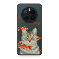 Thumbnail for Θήκη Huawei Mate 50 Pro Cat Goldfish από τη Smartfits με σχέδιο στο πίσω μέρος και μαύρο περίβλημα | Huawei Mate 50 Pro Cat Goldfish Case with Colorful Back and Black Bezels