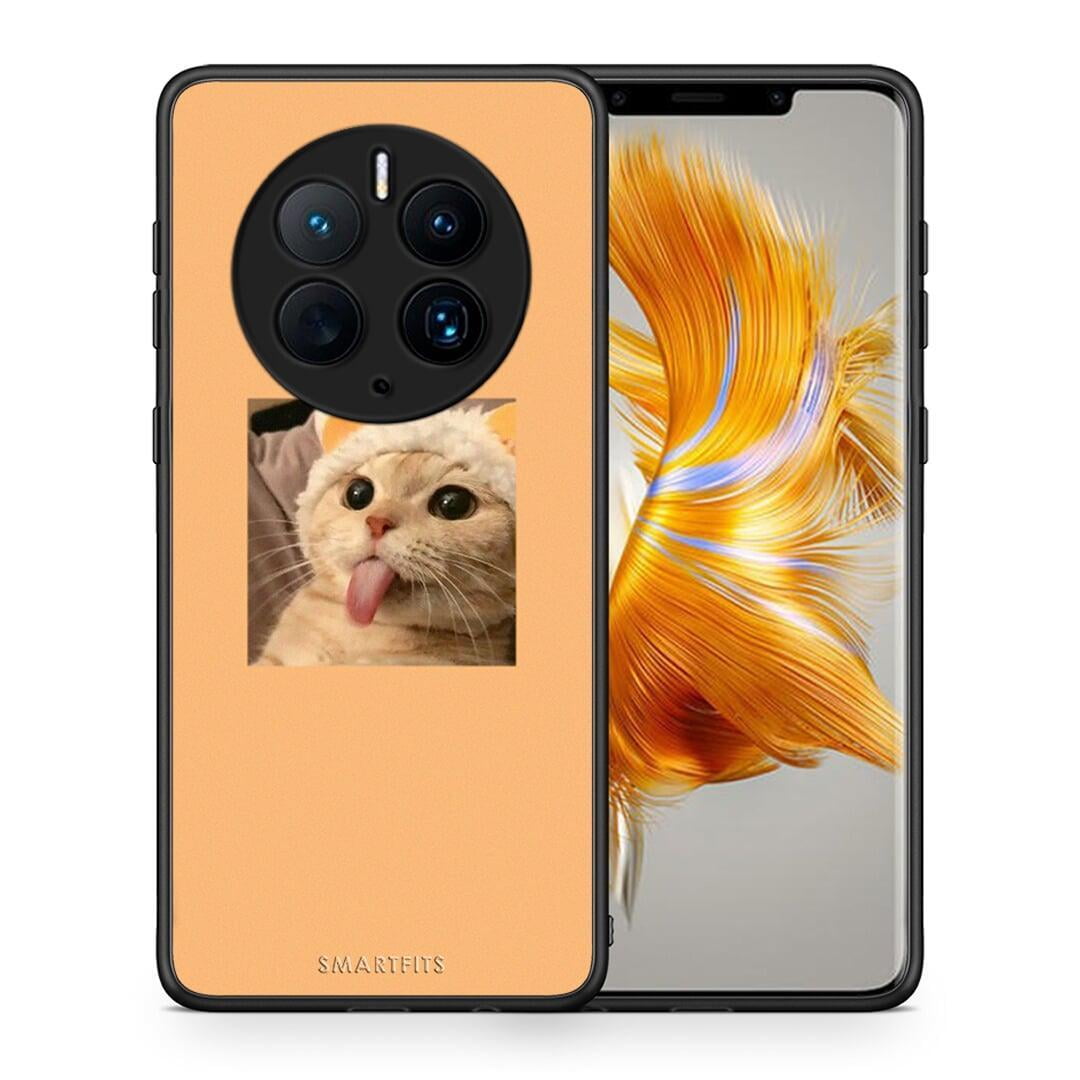 Θήκη Huawei Mate 50 Pro Cat Tongue από τη Smartfits με σχέδιο στο πίσω μέρος και μαύρο περίβλημα | Huawei Mate 50 Pro Cat Tongue Case with Colorful Back and Black Bezels