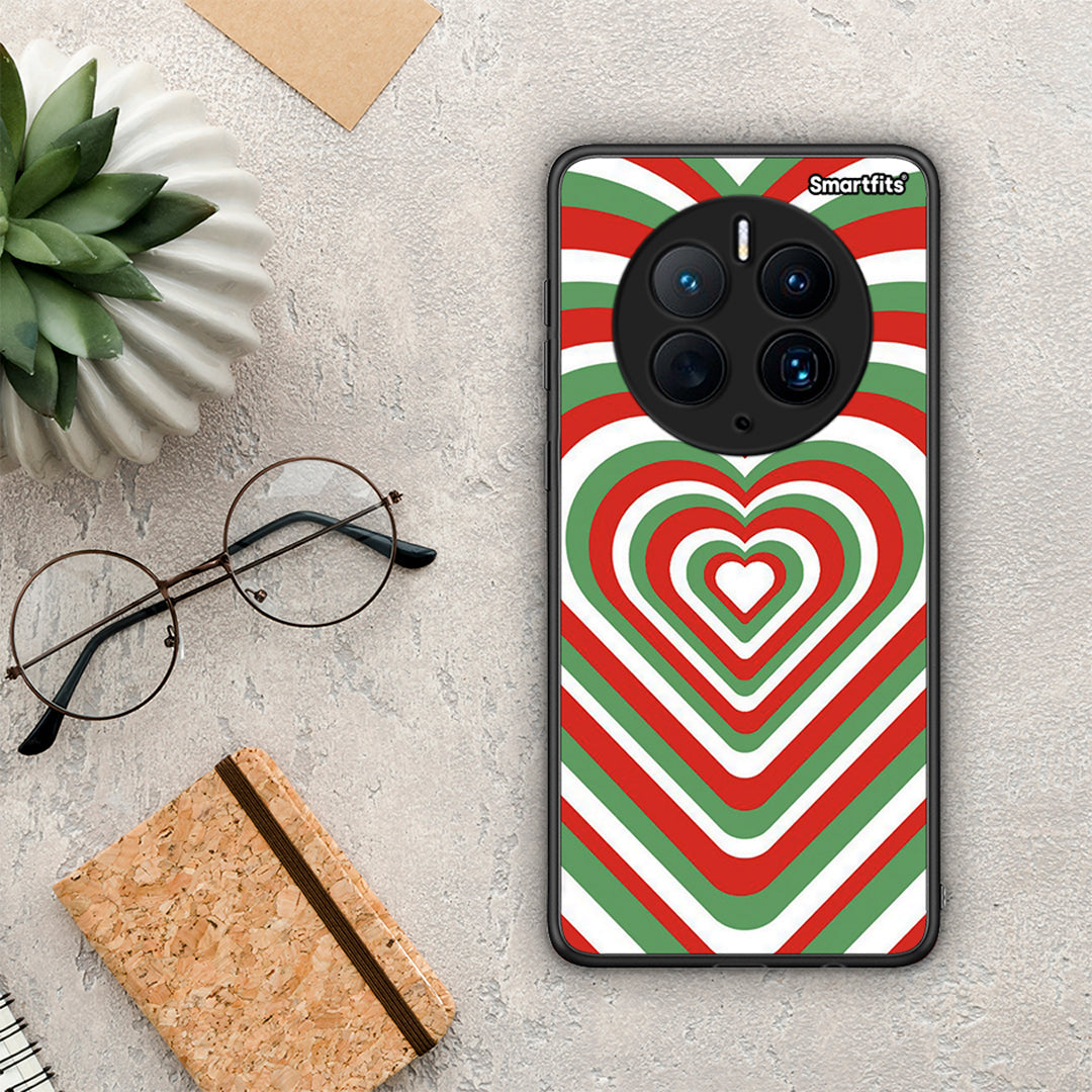 Θήκη Huawei Mate 50 Pro Christmas Hearts από τη Smartfits με σχέδιο στο πίσω μέρος και μαύρο περίβλημα | Huawei Mate 50 Pro Christmas Hearts Case with Colorful Back and Black Bezels