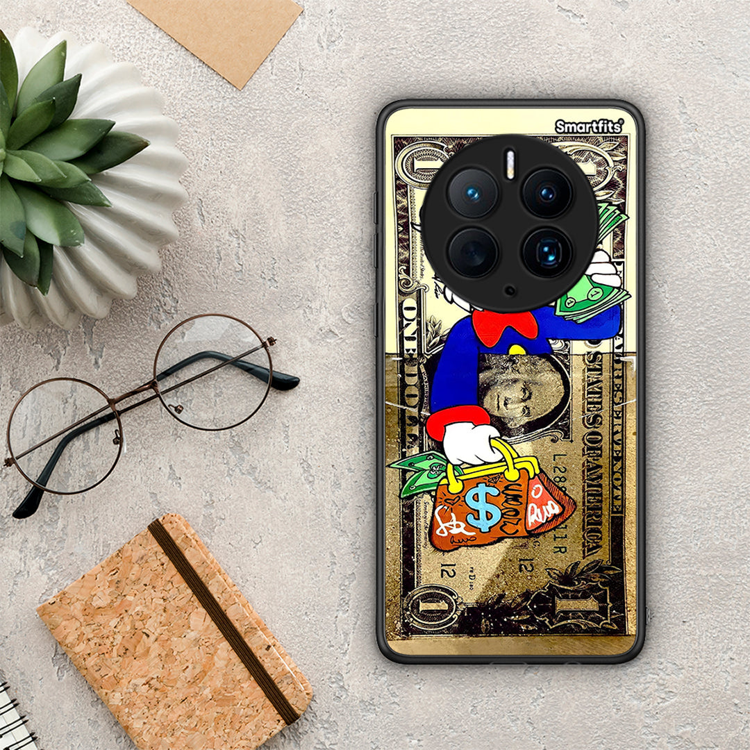 Θήκη Huawei Mate 50 Pro Duck Money από τη Smartfits με σχέδιο στο πίσω μέρος και μαύρο περίβλημα | Huawei Mate 50 Pro Duck Money Case with Colorful Back and Black Bezels
