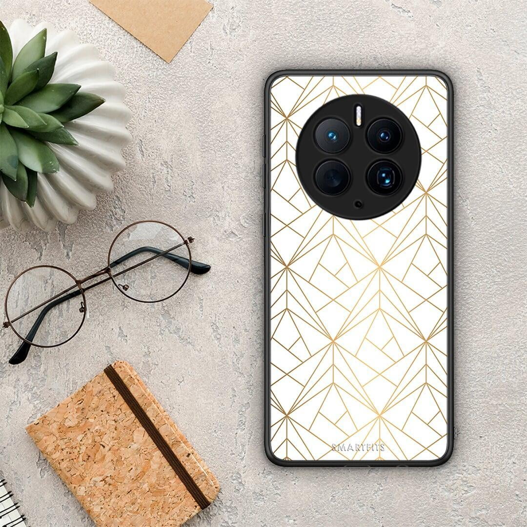 Θήκη Huawei Mate 50 Pro Geometric Luxury White από τη Smartfits με σχέδιο στο πίσω μέρος και μαύρο περίβλημα | Huawei Mate 50 Pro Geometric Luxury White Case with Colorful Back and Black Bezels