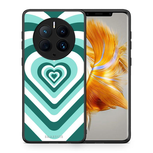 Θήκη Huawei Mate 50 Pro Green Hearts από τη Smartfits με σχέδιο στο πίσω μέρος και μαύρο περίβλημα | Huawei Mate 50 Pro Green Hearts Case with Colorful Back and Black Bezels
